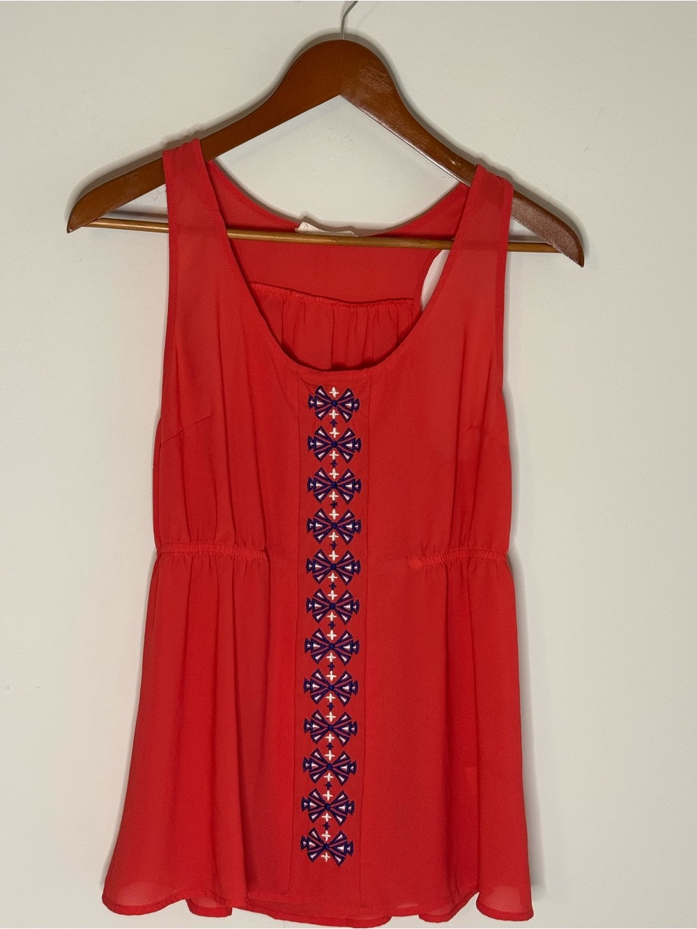 Love Tree Red Embroidered Tank Top